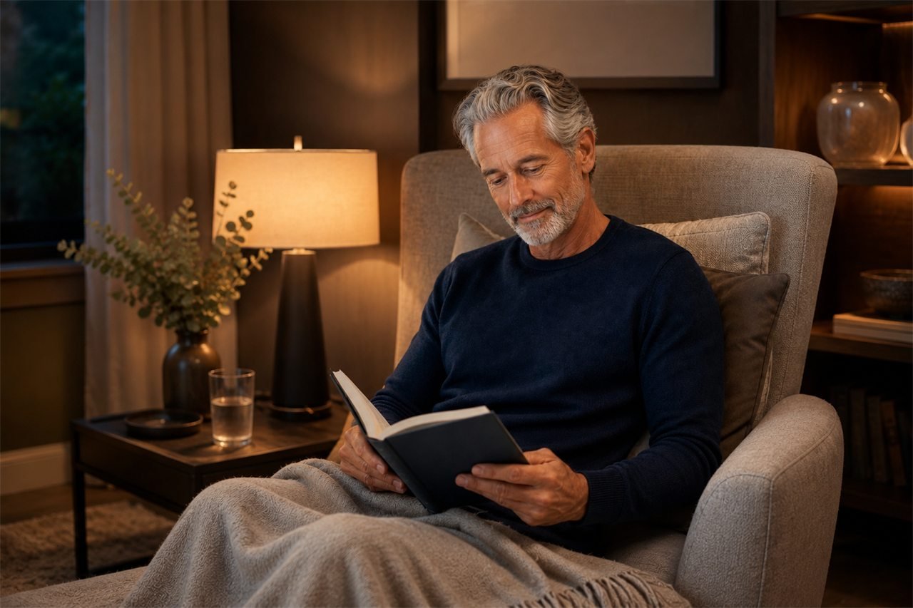 A calm, comfortable evening setting at home